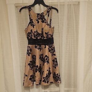 City Studio Black Floral on Tan Mini Dress